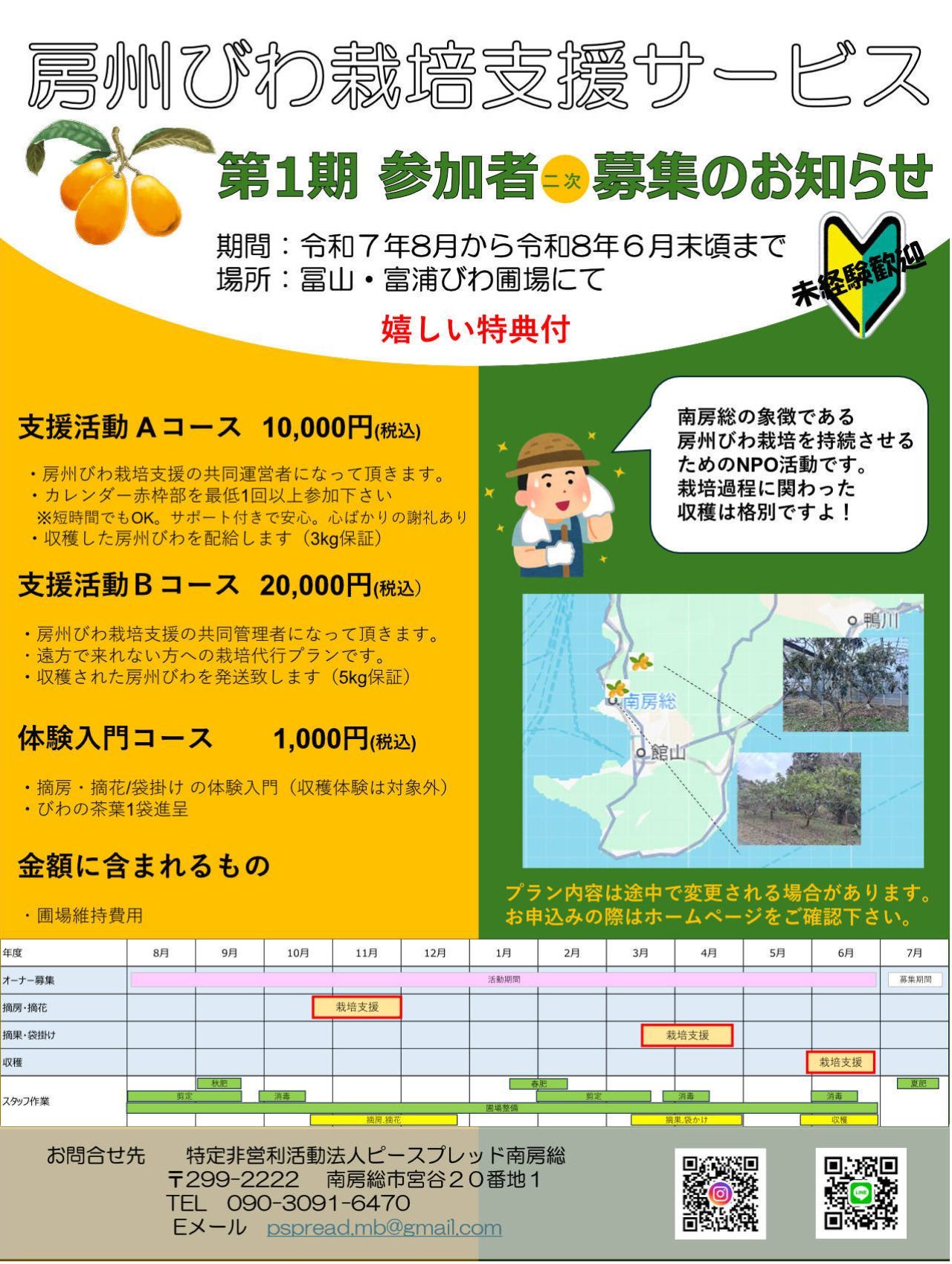ピースプレッド南房総ではびわ新活動の第一期参加者二次募集をしております
